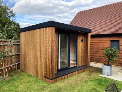 finished installation photograph of our stunning custom garden pod from the Shrewsbury studio collection