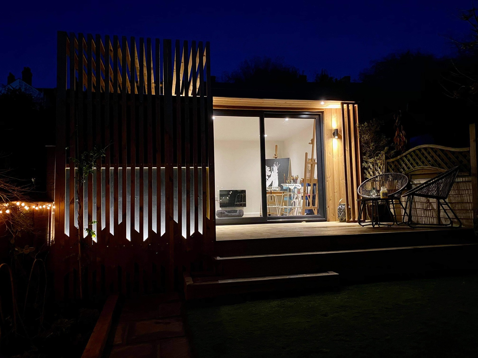 Swindon fully landscaped garden studio room night